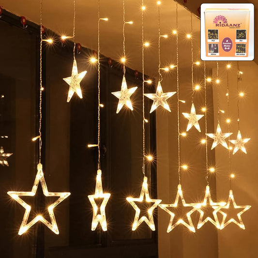 12 Stars LED Curtain String Lights with 8 Flashing Modes for Home Decoration, Diwali &amp; Wedding LED Christmas Light Indoor and Outdoor Light ,Festival Decoration  (Warm White / With Box)