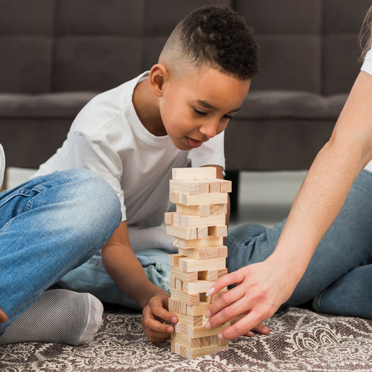 48 Pcs Blocks 4 Dices Wooden Tumbling Stacking Building