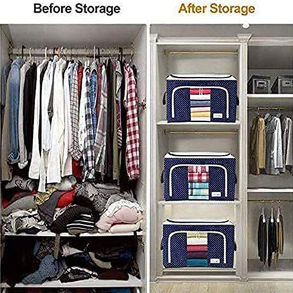 Foldable Steel Frame Clothes Living Storage Organizer Handled Bag 60cm X 43cm X 32cm