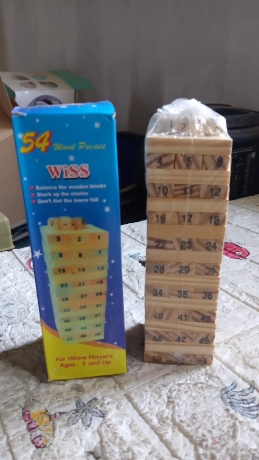 48 Pcs Blocks 4 Dices Wooden Tumbling Stacking Building