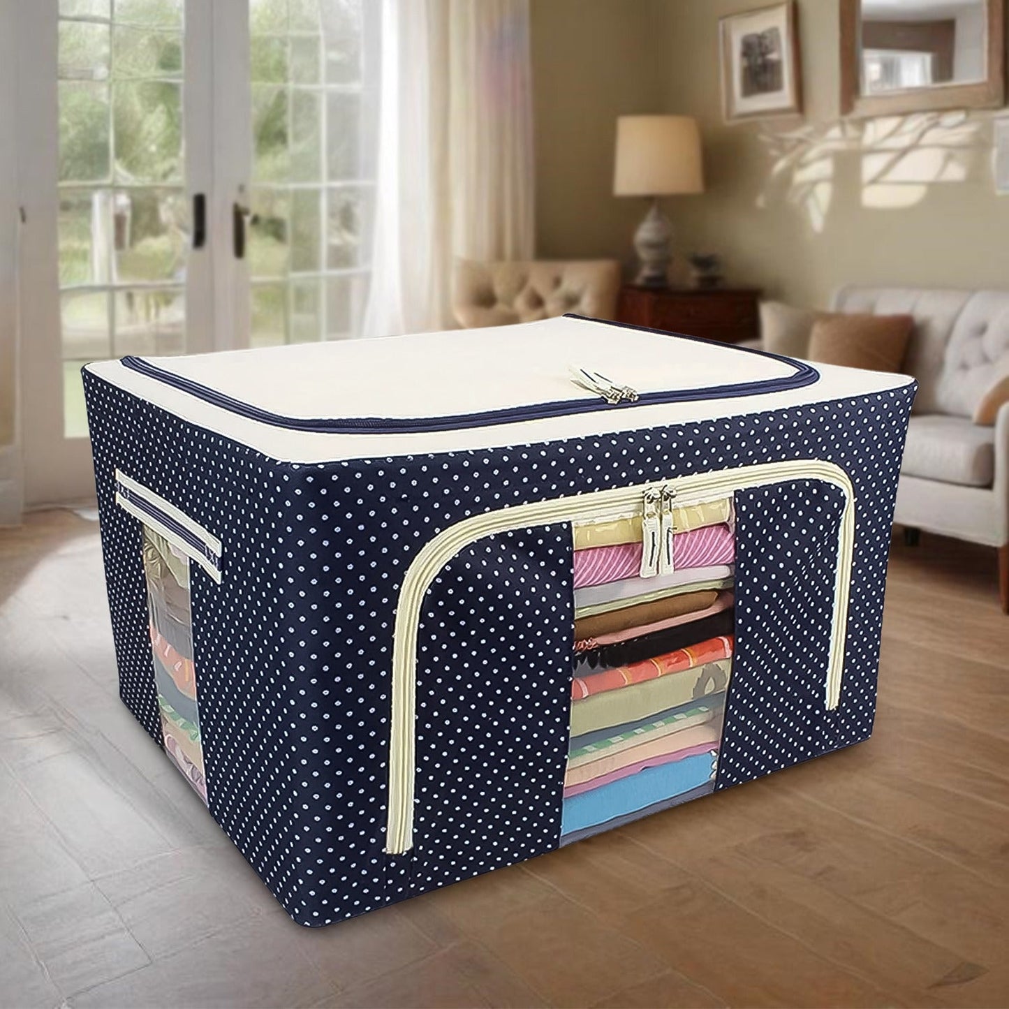 Foldable Steel Frame Clothes Living Storage Organizer Handled Bag 60cm X 43cm X 32cm